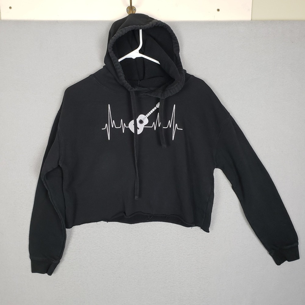 Lane Seven Acoustic Guitar Heartbeat Graphic Hoodie Sweatshirt Music Black Sz S